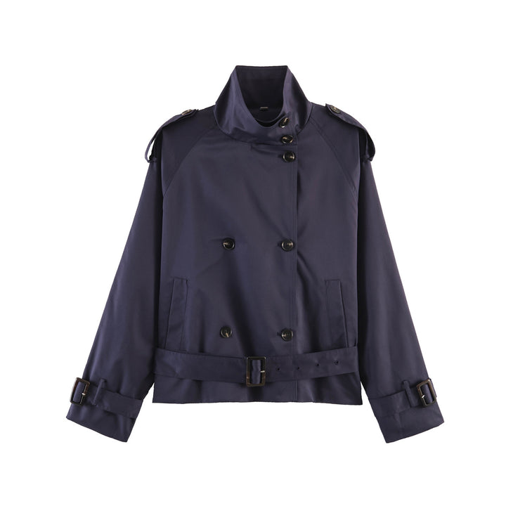 Damen gekürzte Trenchjacke mit Stehkragen doppelter Knopfreihe und Taillengürtel Echo Archiv