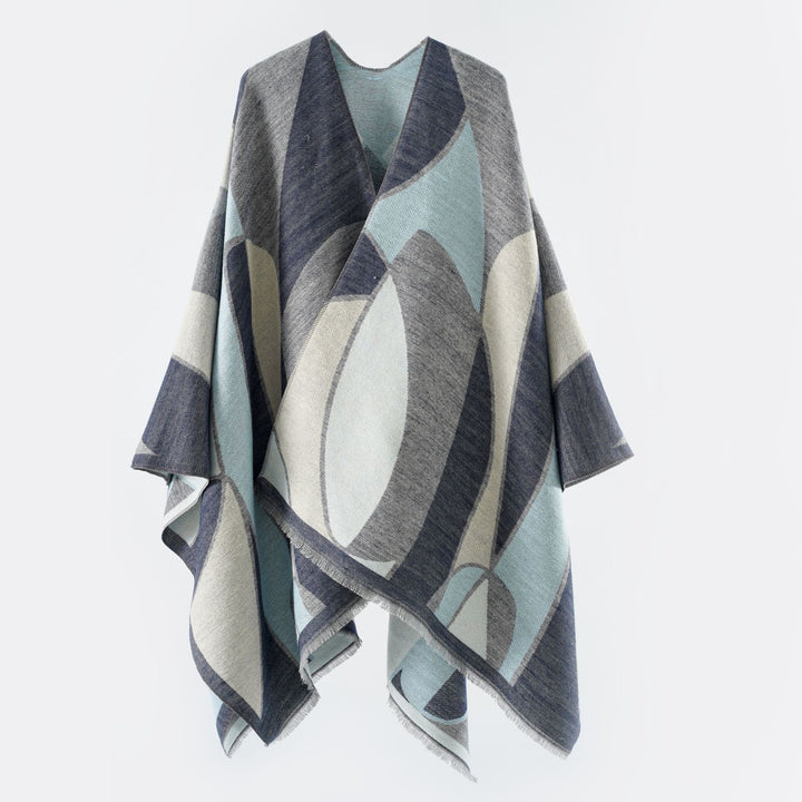 Damen Oversize-Poncho mit V-Ausschnitt und geometrischem Jacquard-Design Echo Archiv