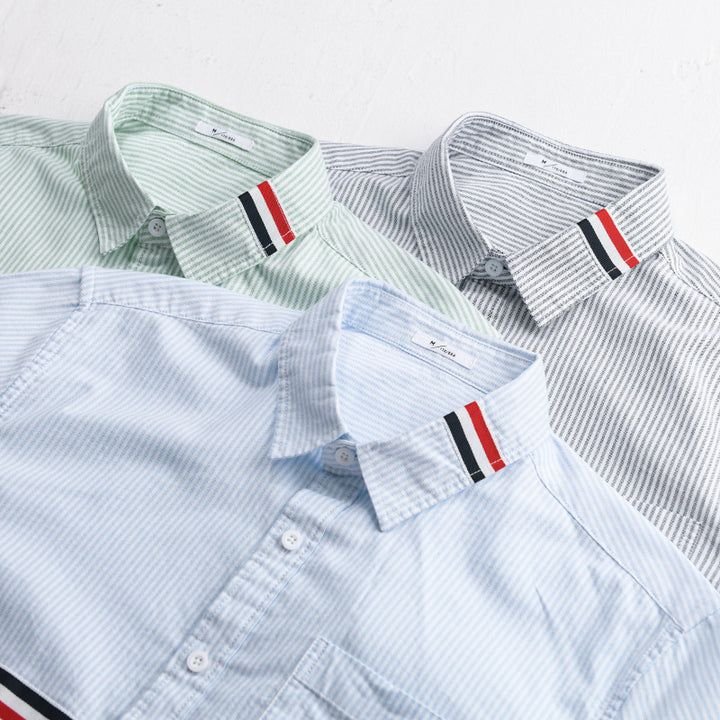 Herren Gestreiftes Overshirt aus Baumwollmix mit Brusttasche und sportivem Kontrastband Echoarchiv