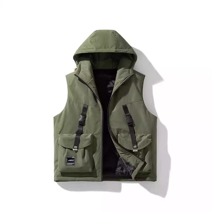 Herren Technische Outdoor-Weste mit Kapuze, gesteppter Isolierung und multifunktionalen Cargo-Taschen Echoarchiv