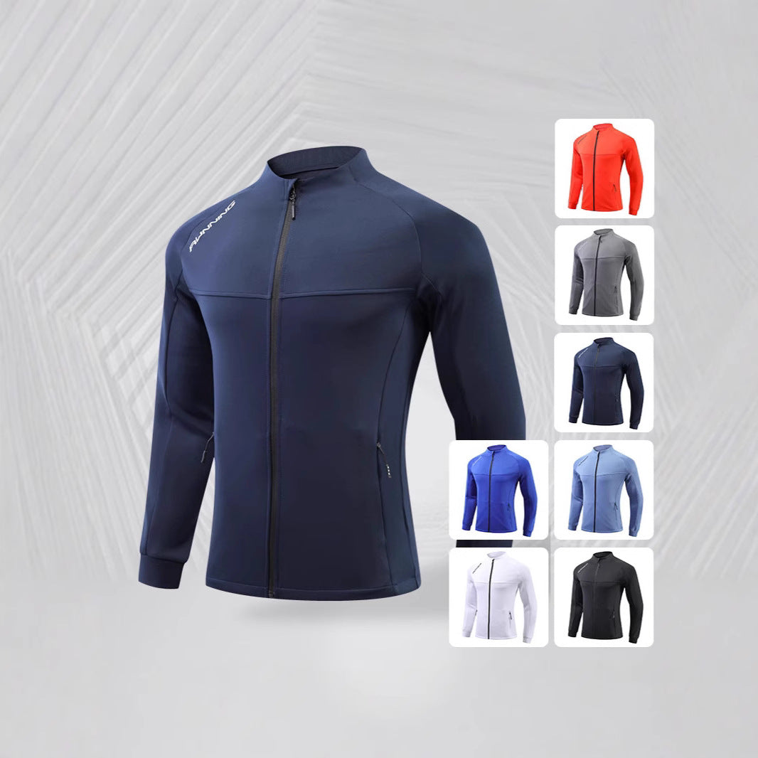 Herren Eng anliegende atmungsaktive Laufjacke mit durchgehendem Reißverschluss und Reißverschlusstaschen – Cavarno