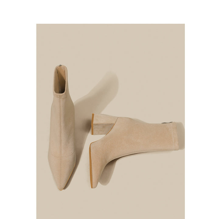 Damen Spitze Sock‑Ankle‑Boots mit skulpturellem Blockabsatz und Stretch‑Veloursoptik – Varelle
