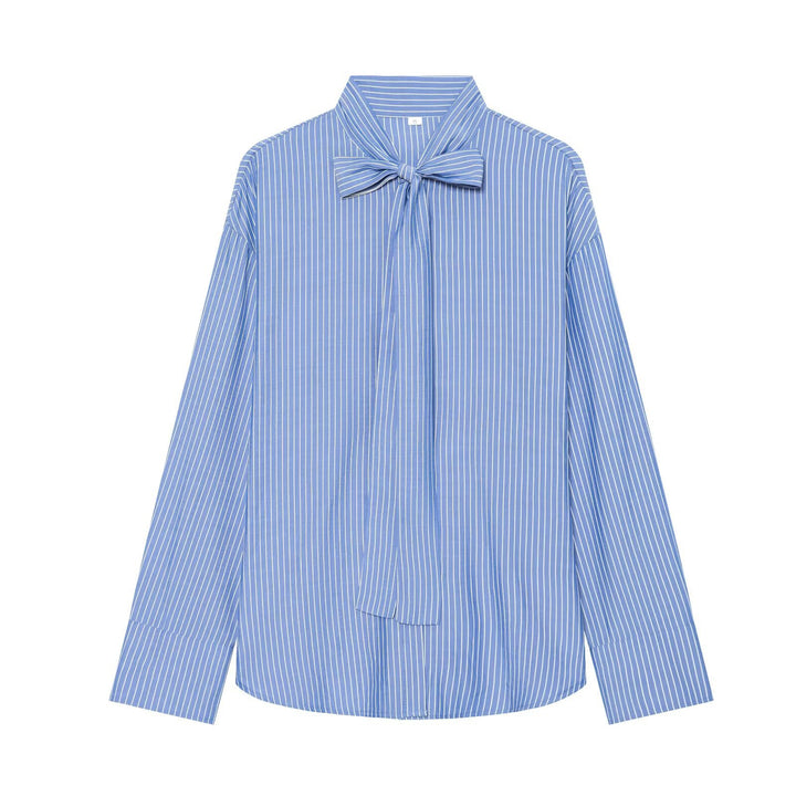 Damen Weite Bluse mit Schluppenkragen und Nadelstreifen Echo Archiv