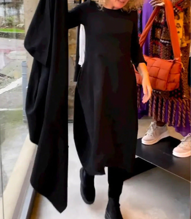 Damen nan asymmetrisches Ballonkleid mit dreiviertelärmeln, seitlichen Eingrifftaschen und fließendem Zipfelsaum Echo Archiv