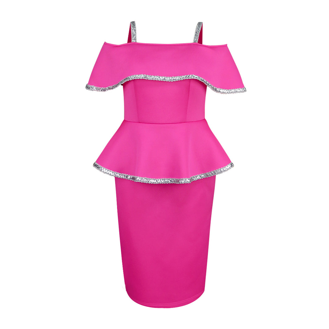 Damen elegantes Peplum-Kleid mit schulterfreiem Design und Glitzerdetails Echo Archiv