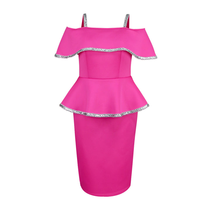 Damen Elegantes Cocktailkleid mit schulterfreiem Volant und funkelnden Akzenten Echo Archiv