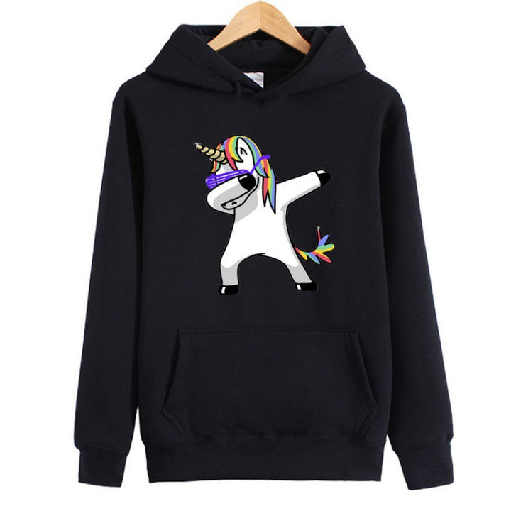 Damen Kapuzenpullover mit Einhorn-Dab-Print, Kängurutasche und weichem Baumwollmix – Auréline