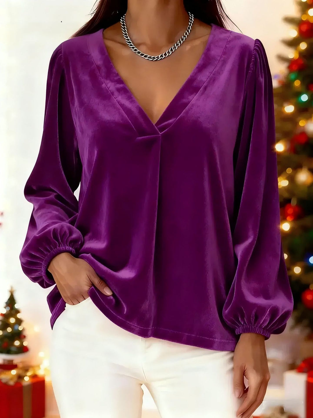 Damen Elegante Veloursbluse mit V-Ausschnitt Echo Archiv