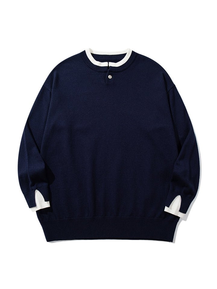 Unisex Oversize-Strickpullover mit kurzer Henley-Knopfleiste und Daumenloch-Manschetten Echoarchiv