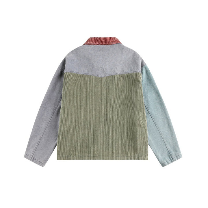 Unisex Boxy‑Patchwork‑Cordjacke mit kontrastierendem Kragen und Multifunktionstaschen Echoarchiv
