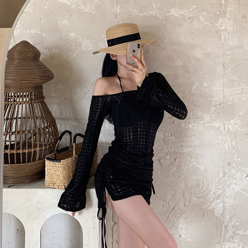 Damen Strandkleid mit transparentem Stoff und verstellbaren Rüschendetails Echo Archiv