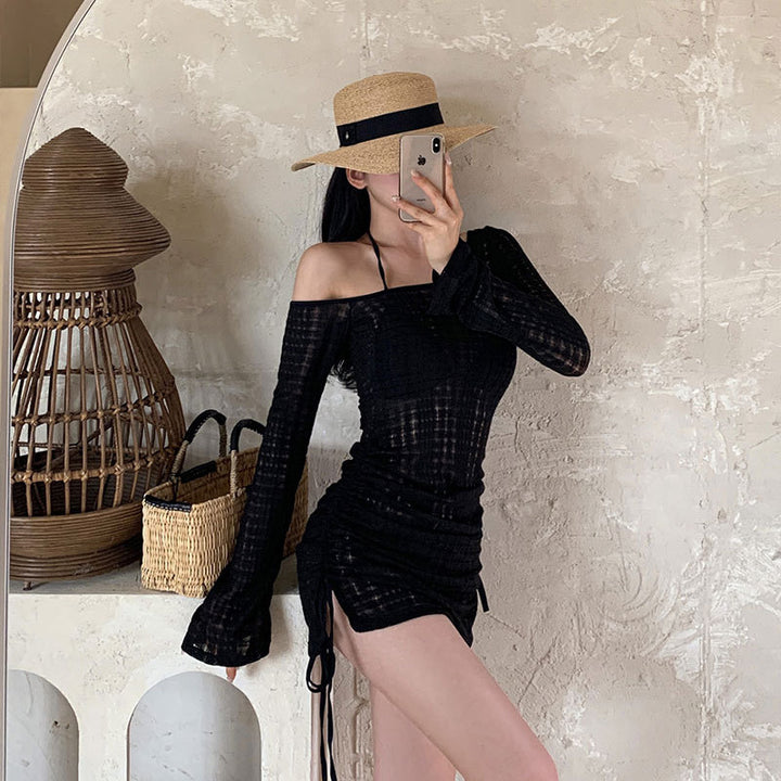 Damen Strandkleid mit transparentem Stoff und verstellbaren Rüschendetails Echo Archiv