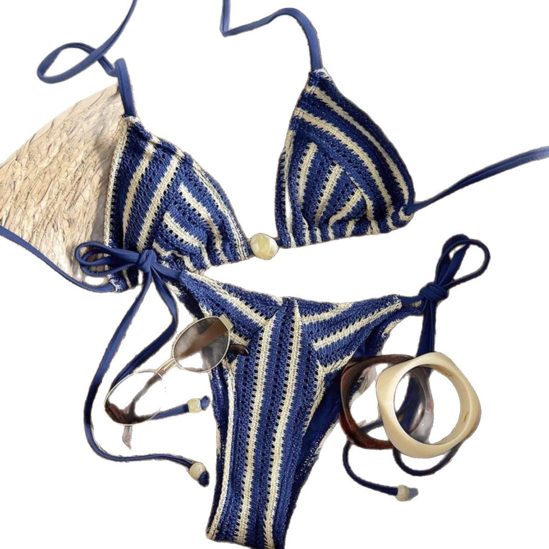 Damen Handgehäkelter Bikini mit maritimem Streifenmuster Echo Archiv