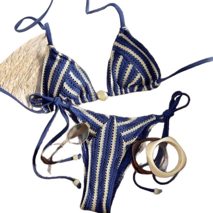 Damen Handgehäkelter Bikini mit maritimem Streifenmuster Echo Archiv