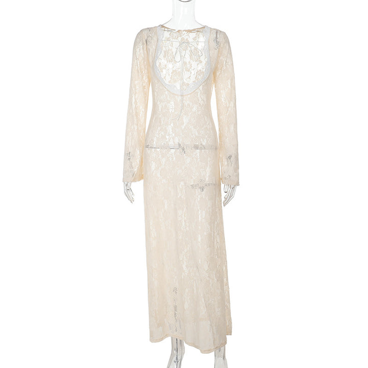 Damen elegantes Spitzenkleid mit tiefer Rückenansicht und langen Ärmeln Echo Archiv