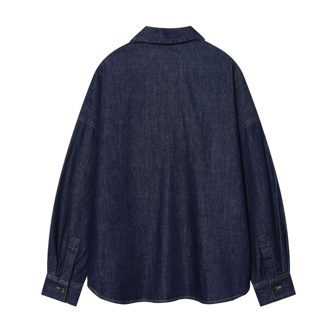 Damen Oversize-Denimbluse mit verdeckter Knopfleiste, markanten Teilungsnähten und kastiger Silhouette – Maréline