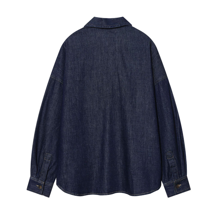 Damen Oversize-Denimbluse mit verdeckter Knopfleiste, markanten Teilungsnähten und kastiger Silhouette – Maréline