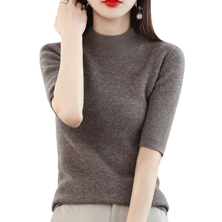 Damen Kurzarm-Feinstrickpullover mit Stehkragen und taillierter Passform Echoarchiv