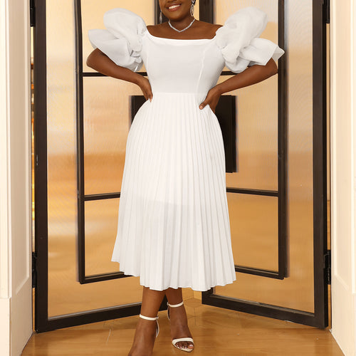 Damen elegantes Midikleid mit Puffärmeln und plissiertem Rock Echo Archiv
