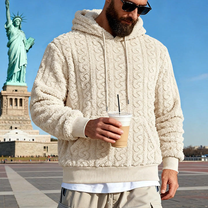 Herren Gefütterter Sherpa‑Hoodie mit Zopfmuster und Kapuze – Cavarno