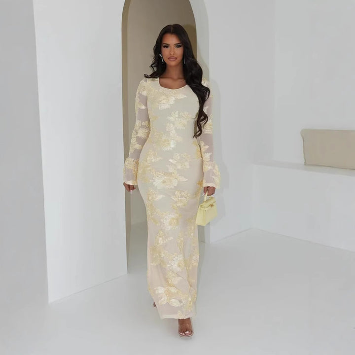 Damen Elegantes Maxikleid mit transparenter Spitze und floralen Applikationen Echo Archiv