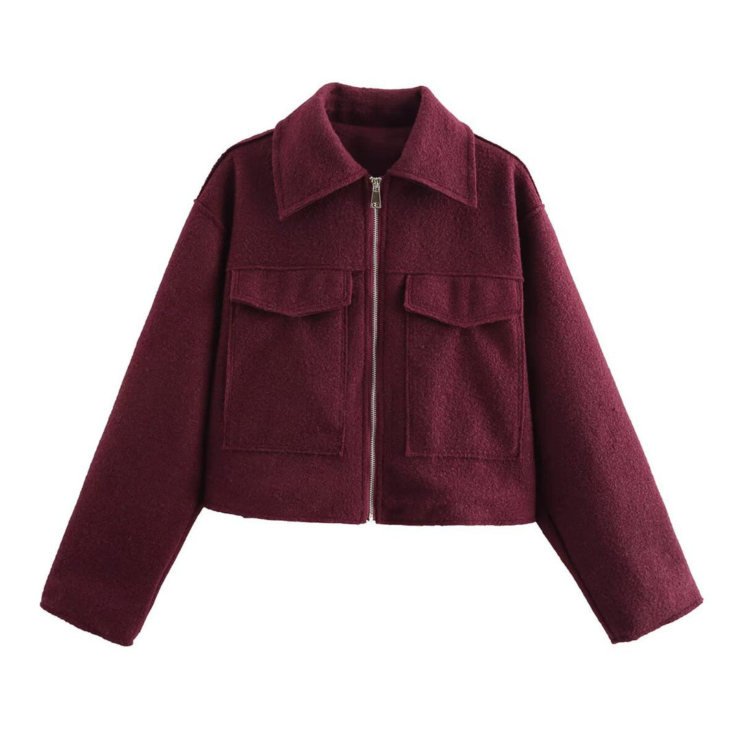 Damen Boxy-Cropped-Jacke aus Bouclé‑Wollmix mit Hemdkragen und aufgesetzten Pattentaschen Echo Archiv