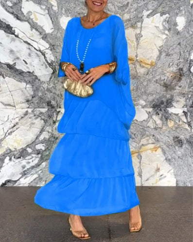 Damen nan mehrlagiges Stufenmaxikleid mit weitem Fledermausoberteil und stufigem Volantrock Echo Archiv