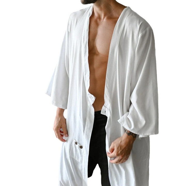 Herren langer Kimono-Hausmantel aus leichter Viskose mit weiten 3/4-Ärmeln Echoarchiv