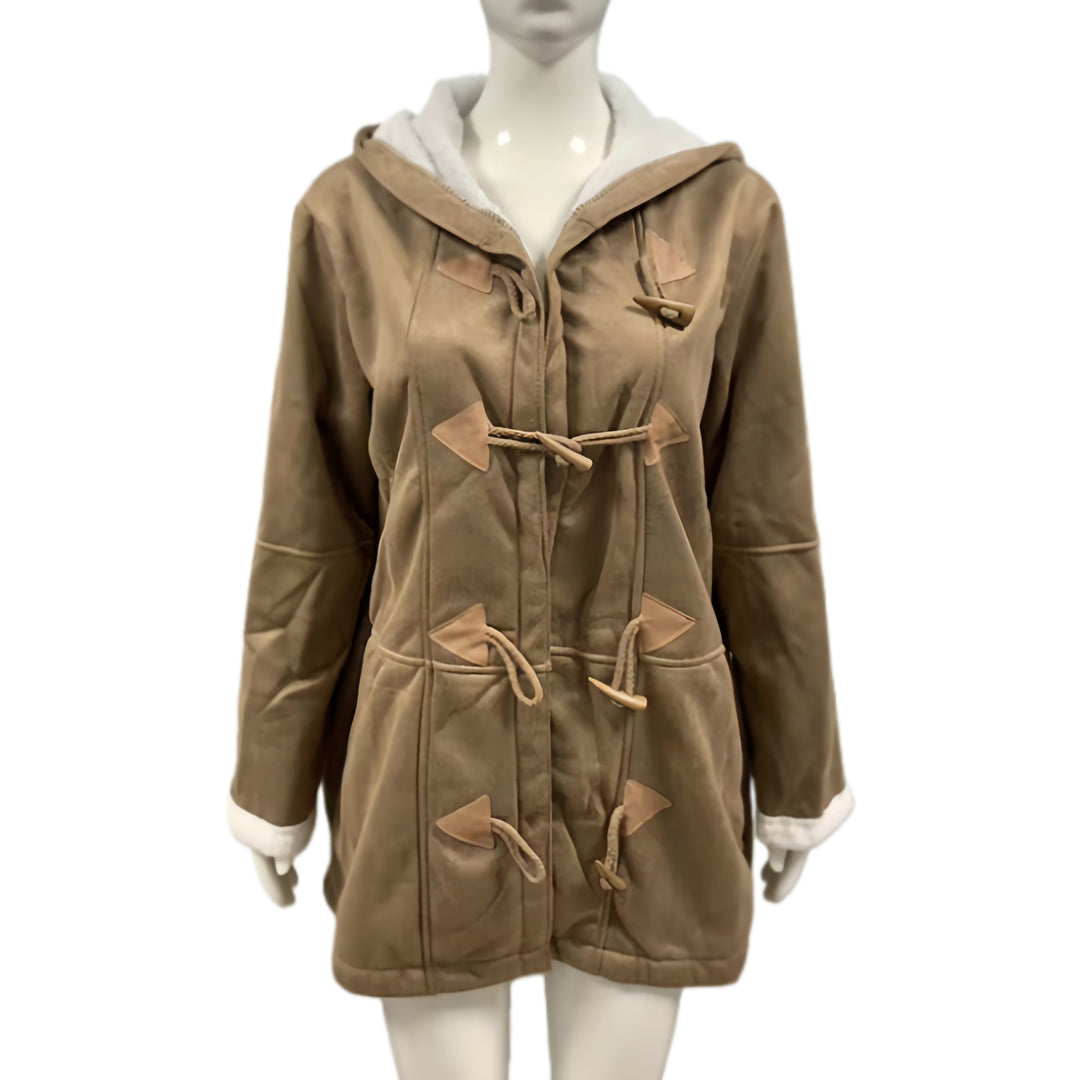 Damen Kapuzen-Dufflecoat mit Kunstfellbesatz und KnEchoarchivelverschlüssen Echoarchiv