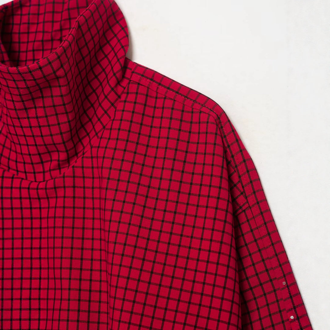Damen Karierte Cropped-Boxy-Übergangsjacke mit hohem Stehkragen und Reißverschluss Echoarchiv