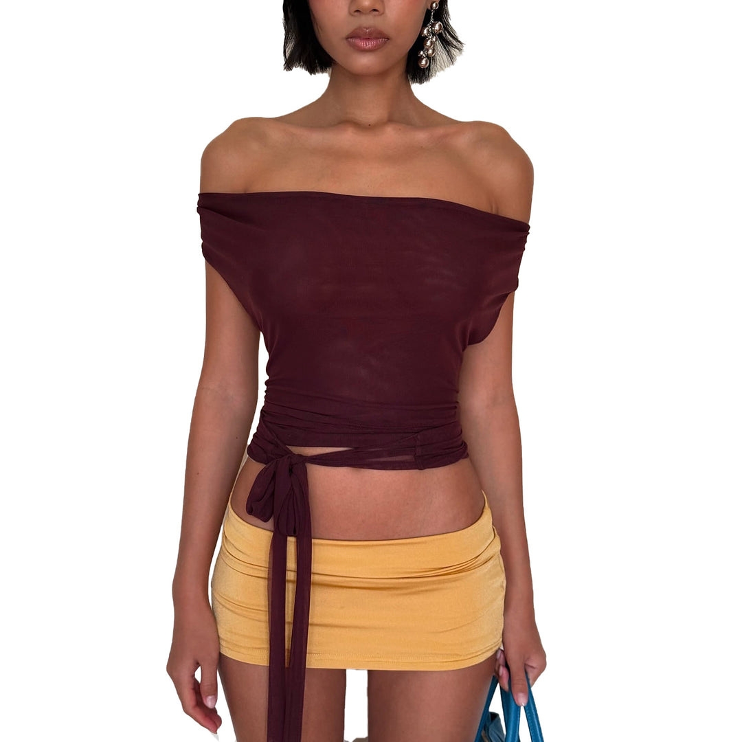 Damen figurbetontes Halter-Top mit tiefem V-Ausschnitt und elastischem Saum Echo Archiv
