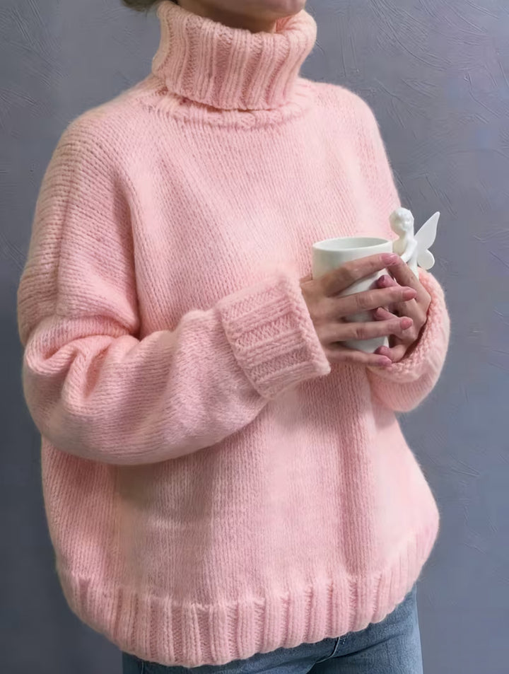 Damen Oversize-Rollkragenpullover im Fluffy-Mix mit breiten gerippten Bündchen – Mavelle