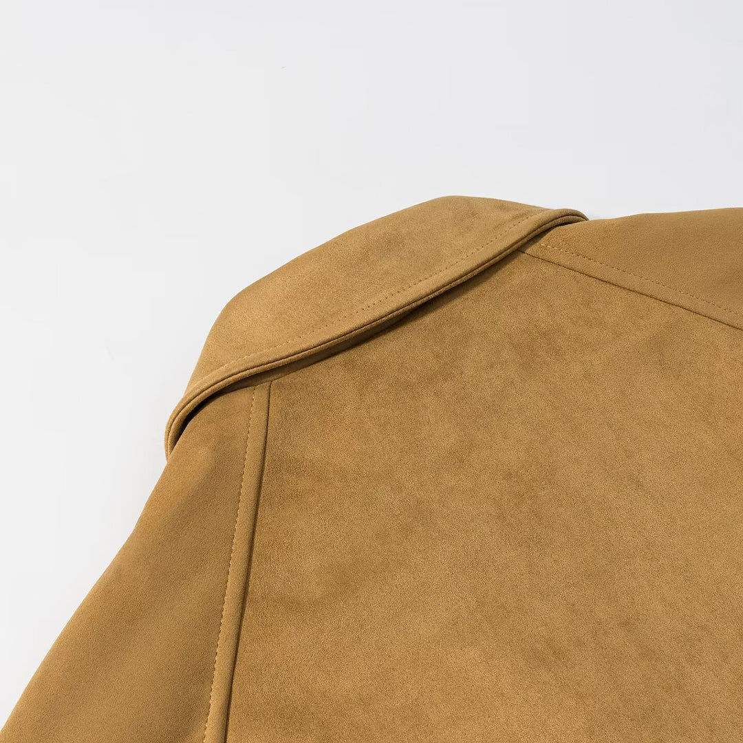 Damen Kurzjacke im Veloursleder-Look mit Raglanärmeln und elastischem Saum Echo Archiv