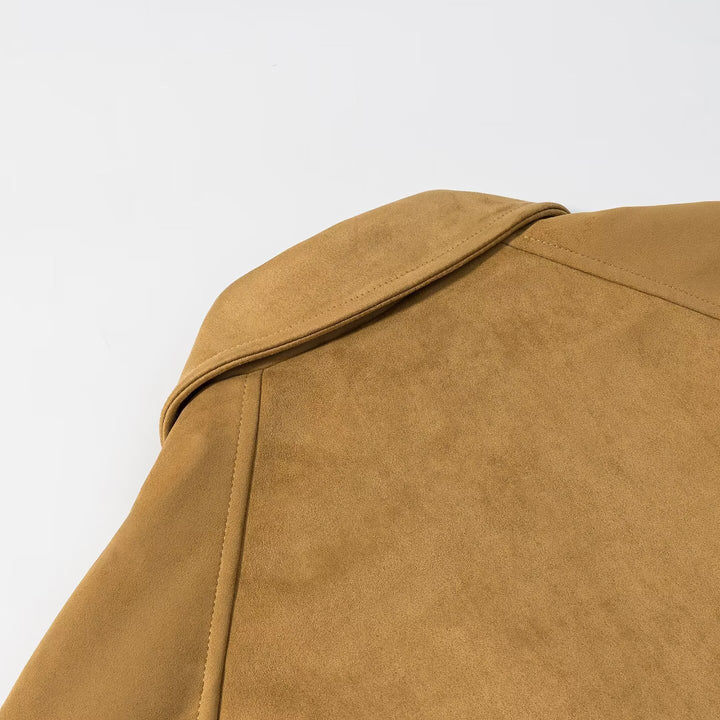 Damen Kurzjacke im Veloursleder-Look mit Raglanärmeln und elastischem Saum Echo Archiv