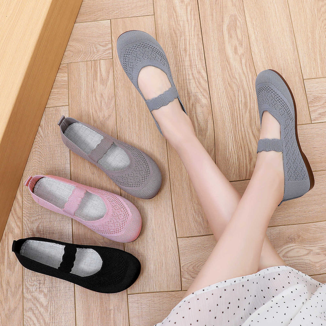 Damen nan gestrickter Mary-Jane-Slipper mit elastischem Riemen und ergonomischer Komfortsohle Echo Archiv