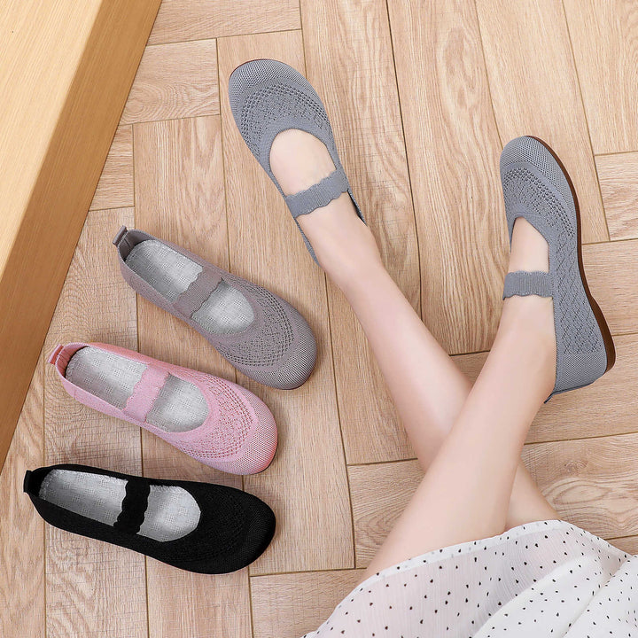 Damen nan gestrickter Mary-Jane-Slipper mit elastischem Riemen und ergonomischer Komfortsohle Echo Archiv