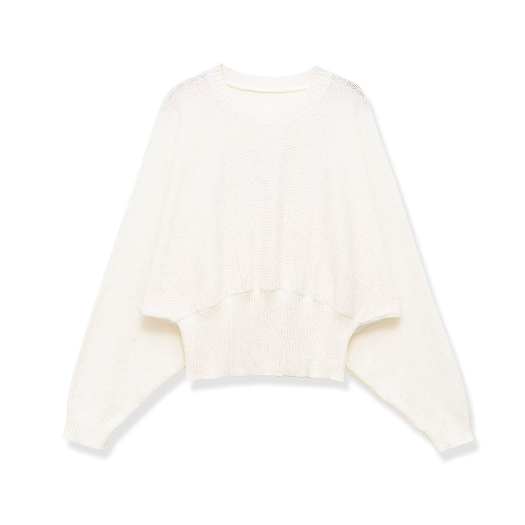 Damen weit geschnittener Cropped-Pullover mit Fledermausärmeln und breitem Rippbündchen Echo Archiv