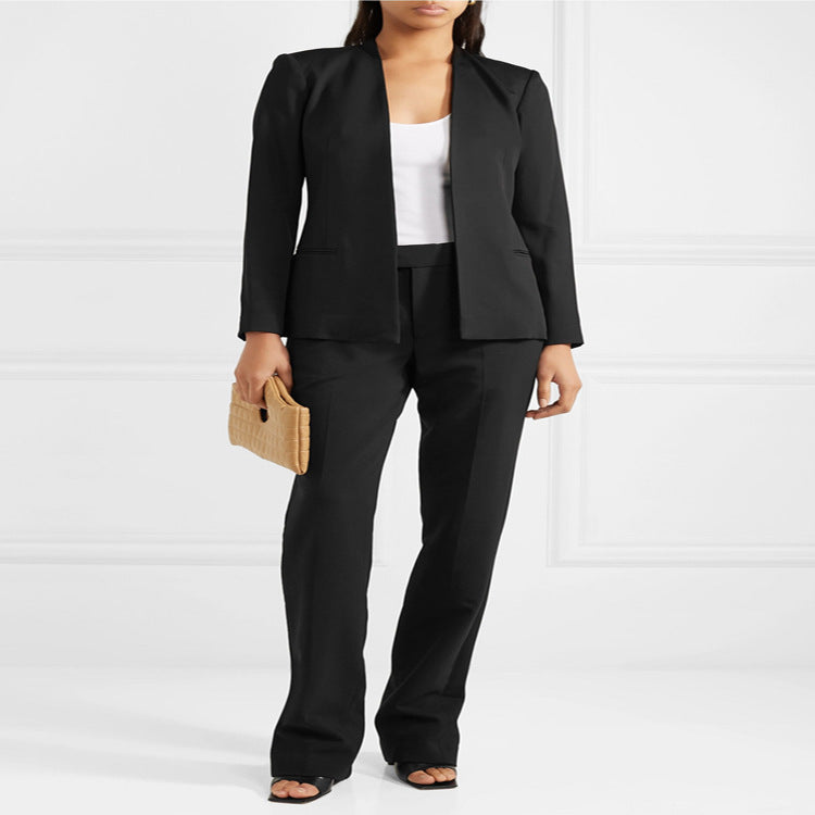 Damen Zweiteiliges Tailoring-Set aus Stretchkrepp mit offenem Longblazer und verkürzter Zigarettenhose Echoarchiv