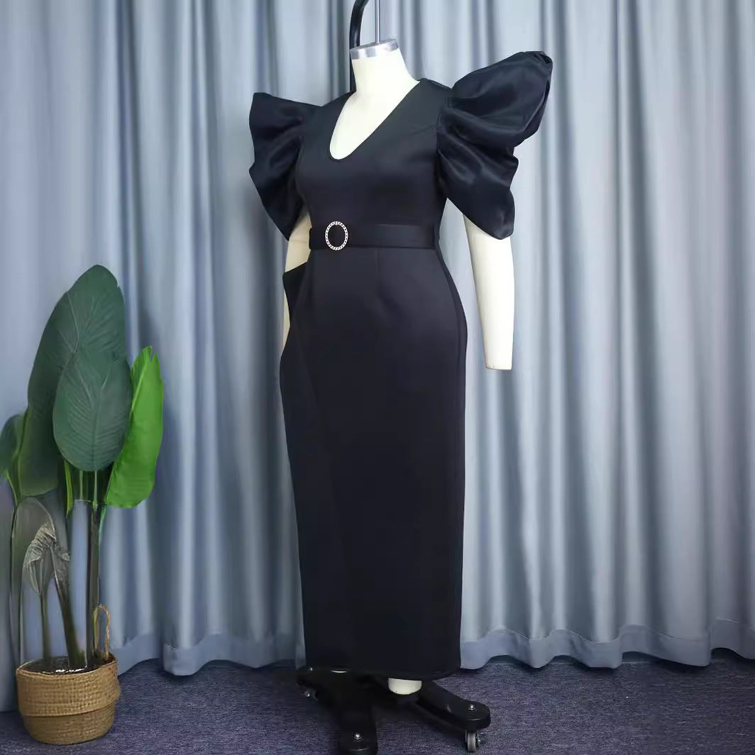 Damen elegantes Abendkleid mit voluminösen Puffärmeln und tailliertem Gürtel Echo Archiv