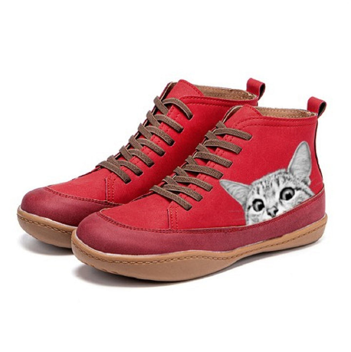 Damen nan knöchelhohe Sneaker mit niedlichem Katzenmotiv Stickerei und ergonomischem Komfortfußbett Echo Archiv