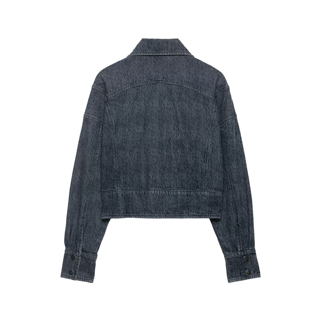 Damen Kurz geschnittene Oversize-Jeansjacke mit weitem Schalkragen Echo Archiv