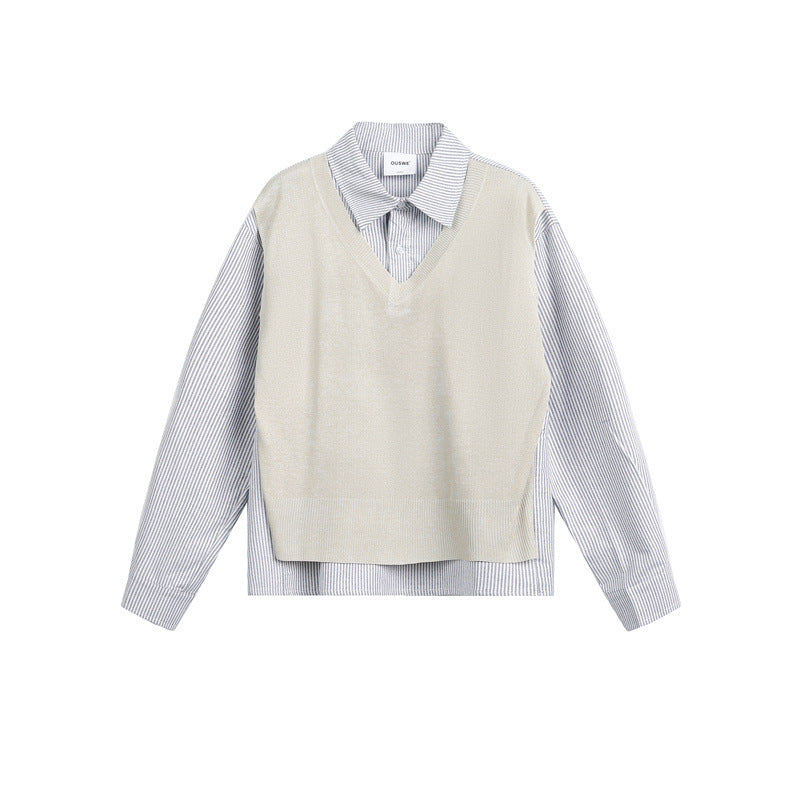 Damen Lagen-Hemdbluse mit eingearbeiteter V-Ausschnitt-Strickweste Echoarchiv