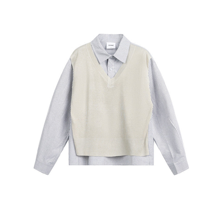 Damen Lagen-Hemdbluse mit eingearbeiteter V-Ausschnitt-Strickweste Echoarchiv