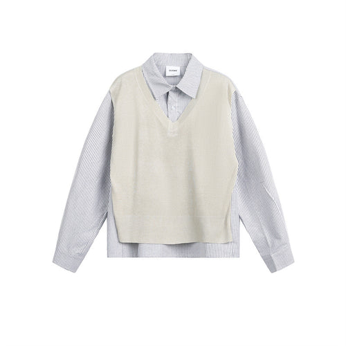 Damen Lagen-Hemdbluse mit eingearbeiteter V-Ausschnitt-Strickweste Echoarchiv