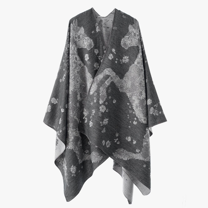 Damen Oversize-Wickelponcho im Kimono-Fall mit feinem Jacquardgewebe Echo Archiv