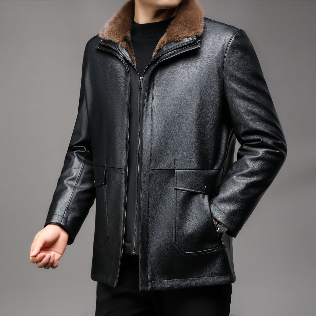 Herren hochwertige Lederjacke mit gefüttertem Kragen Echoarchiv