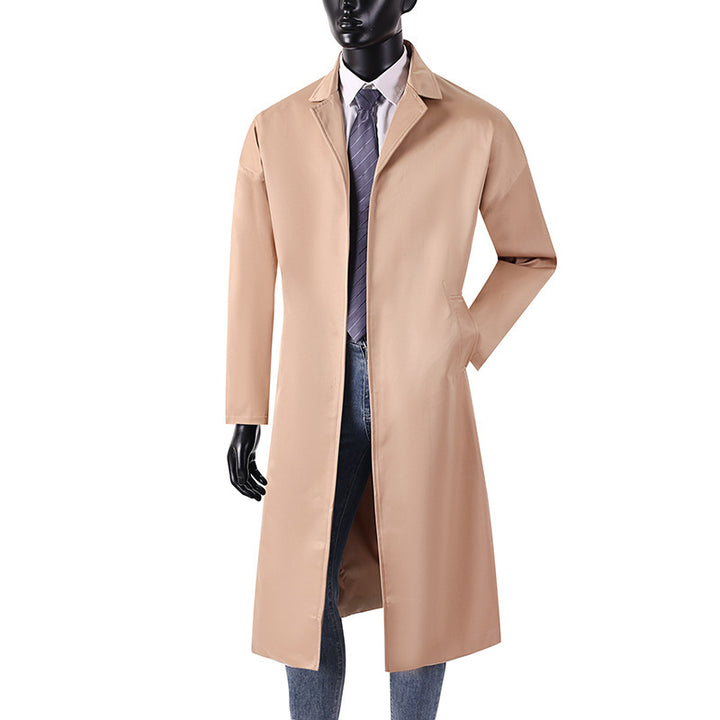 Herren Langer Minimalistischer Trenchcoat mit verdeckter Knopfleiste und Seitentaschen Echoarchiv