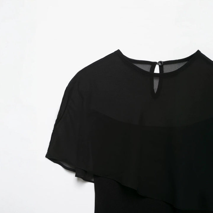 Damen Asymmetrisches Chiffon-Cape Top mit einseitiger Schulterpartie Echo Archiv