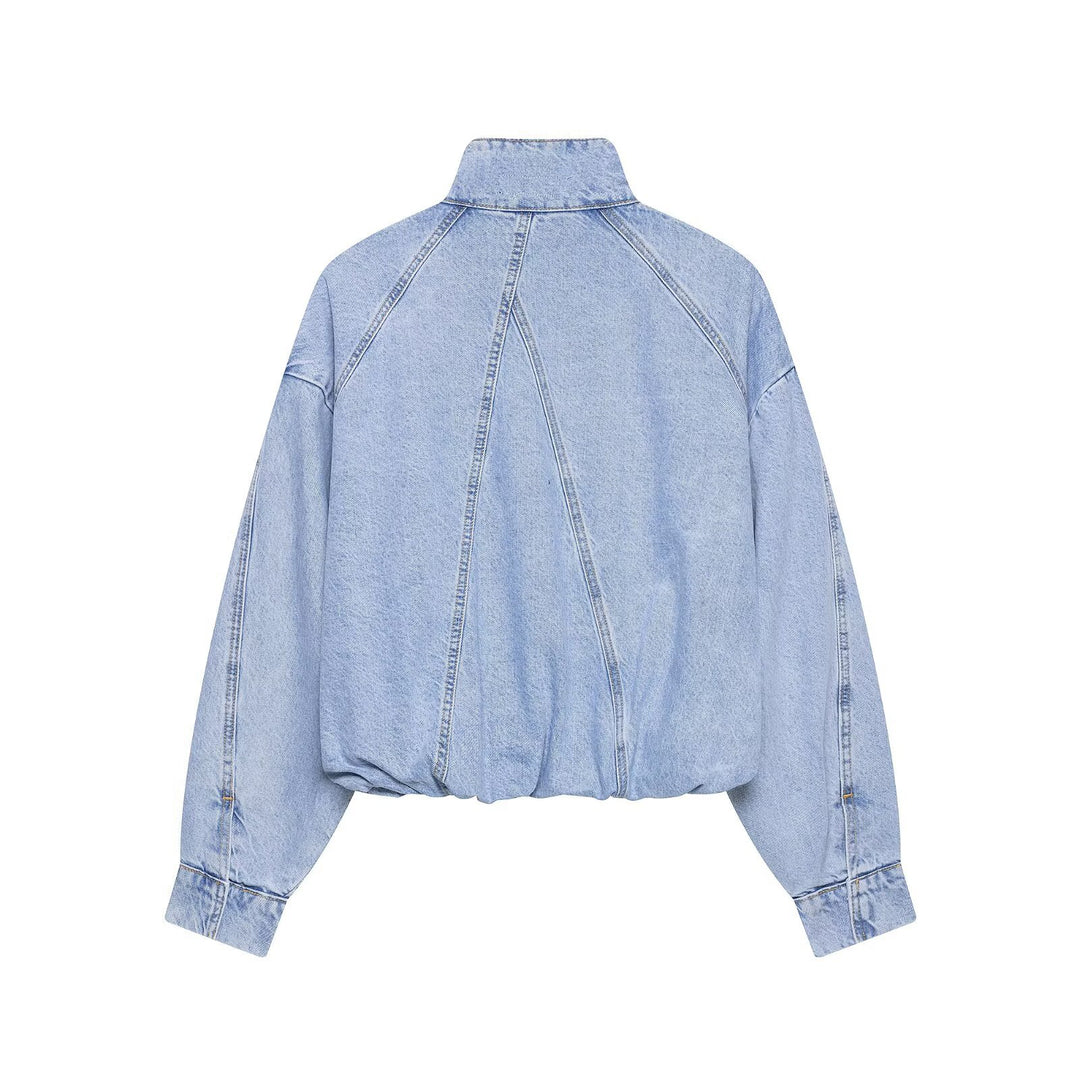 Damen Oversize Denim-Blouson mit hohem Stehkragen und elastischem Saum Echoarchiv