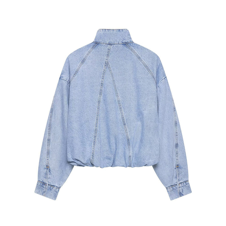 Damen Oversize Denim-Blouson mit hohem Stehkragen und elastischem Saum Echoarchiv
